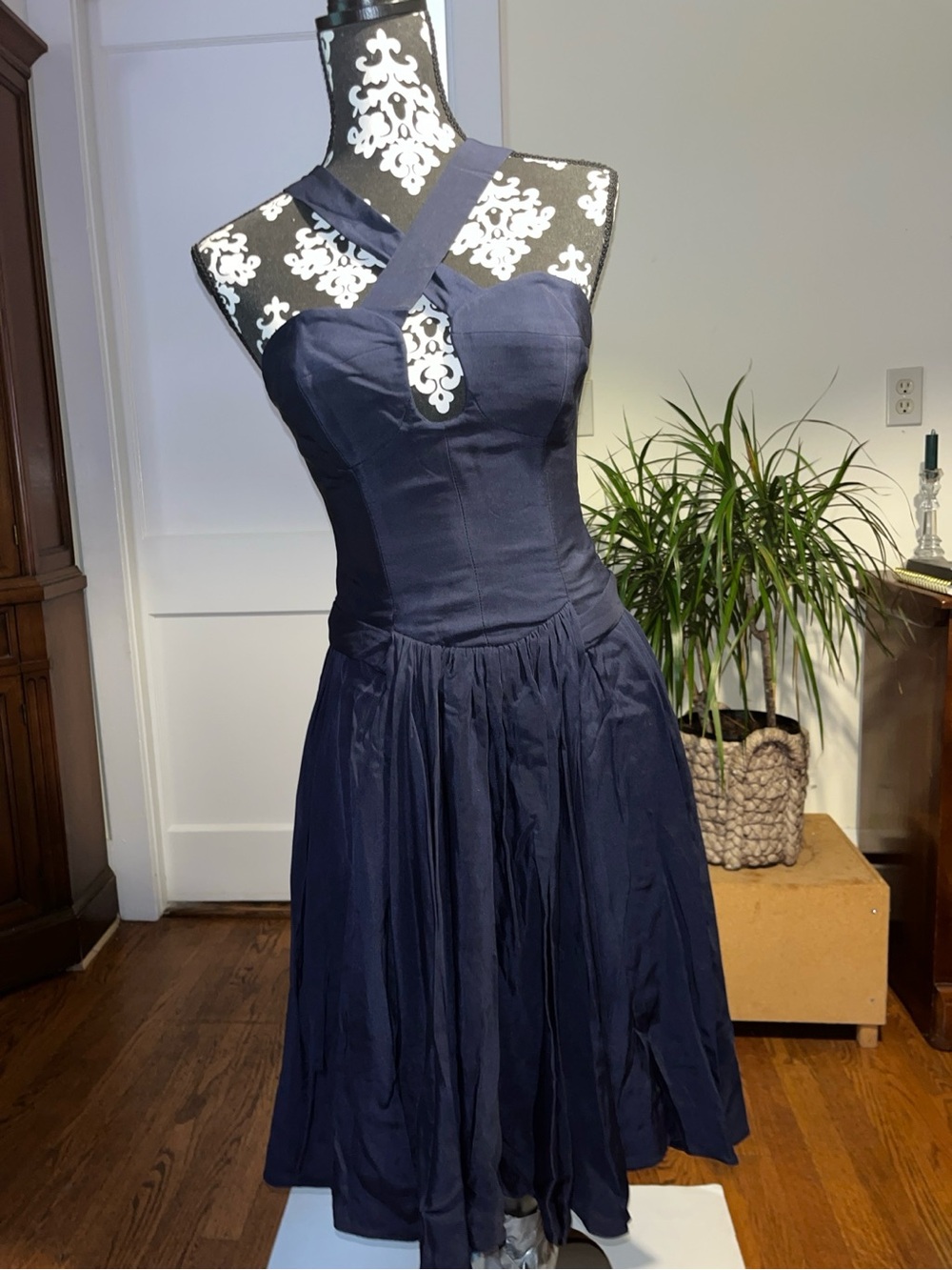 Vintage Christian Lacroix Navy Silk Corset Dress Rhinestone Grommets – Arc 6081